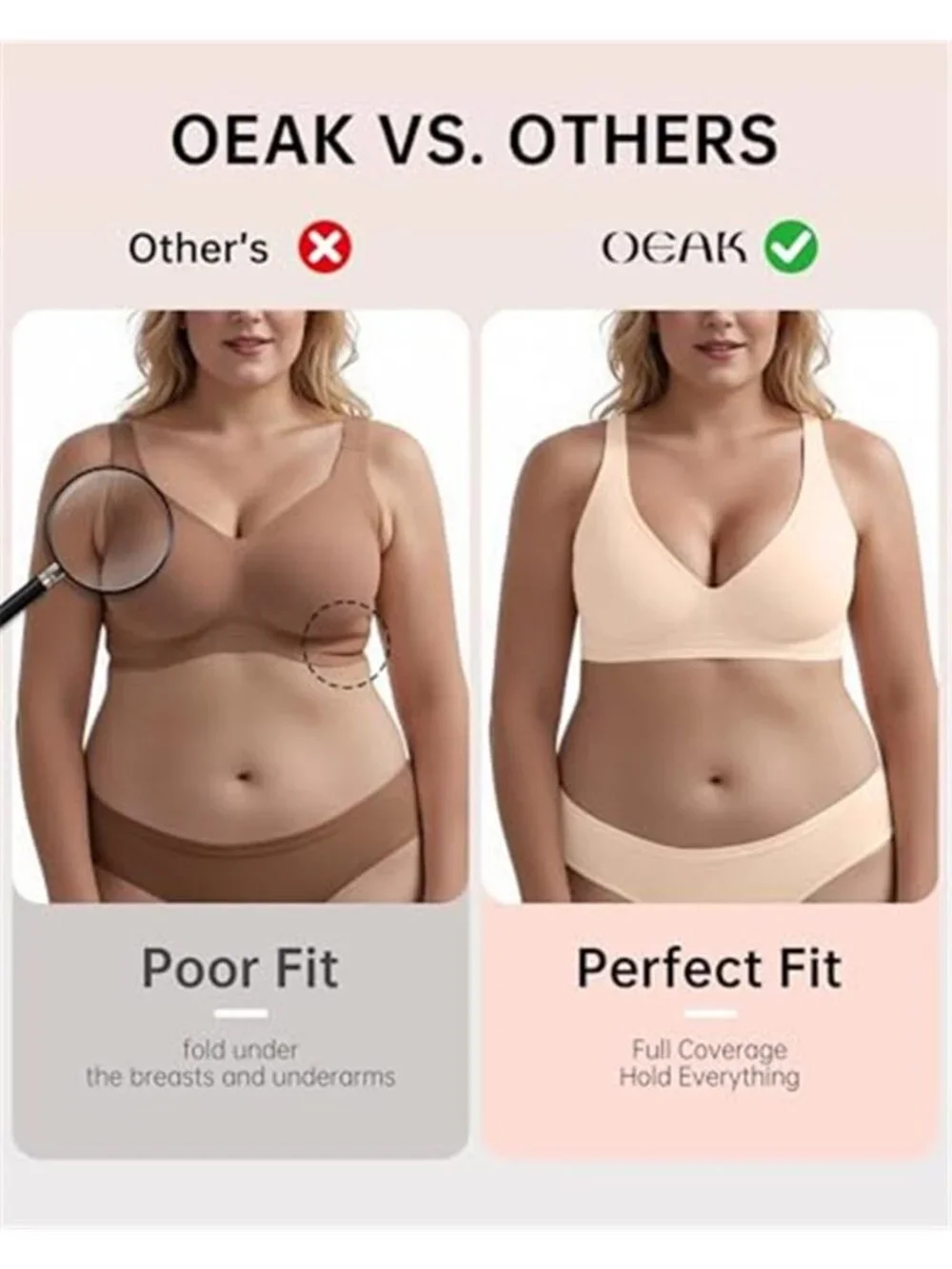 Deep V Wireless Push Up Bralette Seamless Plunge Tshirt Bra No Underwire Nude 3D